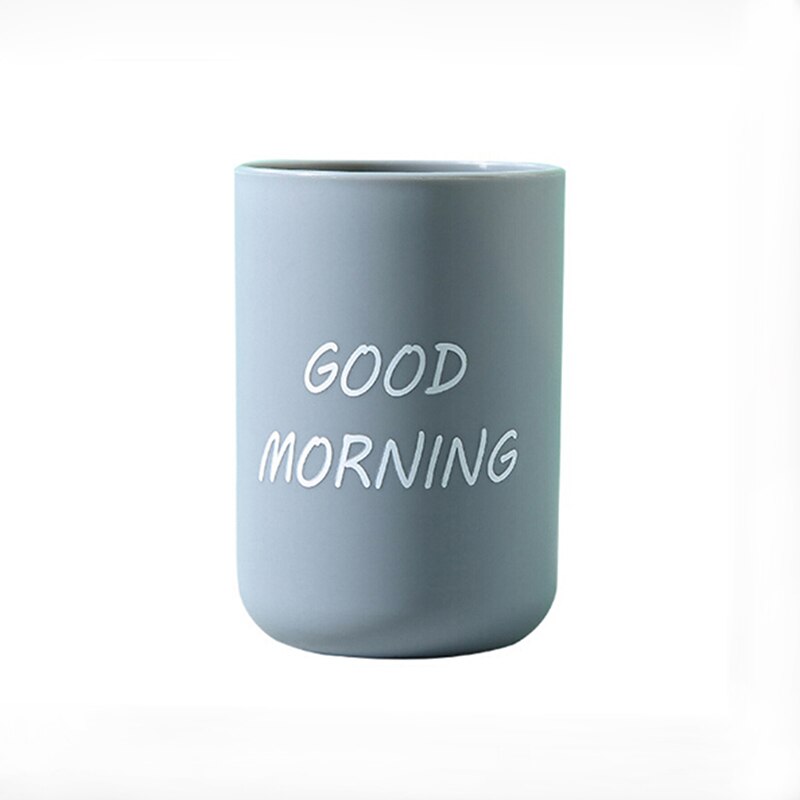 Simple Nordic Travel Portable Washing Cup Home Bathroom Couple Plastic Good Morning Print Toothbrush Holder Cup Storage Cup: Blue