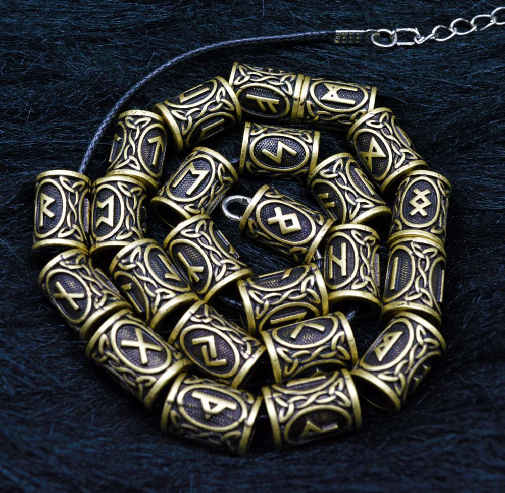 24pcs/Set Vintage Rune Viking Beard Beads TIWAZ TYR Sol Runes Tube Spacer Beads Charms for Hair/Necklace/Bracelet DIY Jewelry