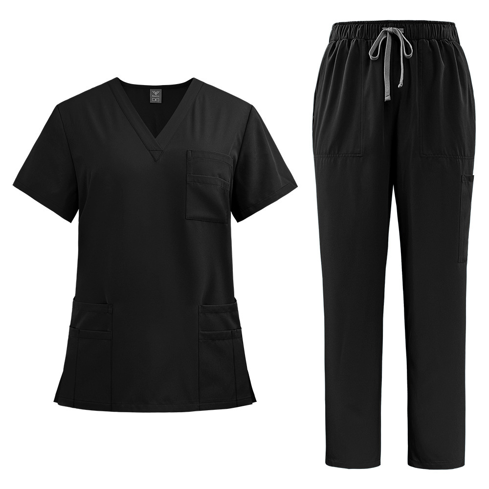 Conjunto de dos piezas de uniforme de enfermera neutro y uniforme de hospital con cepillo de mano para enfermeras, médicos y personal de enfermería