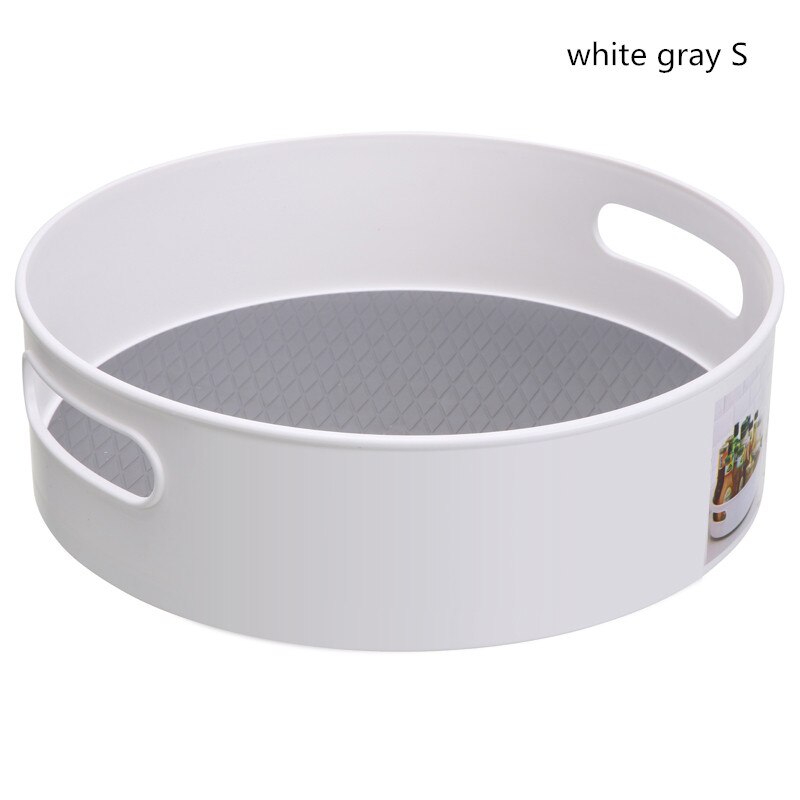 Non-Slip Rotating Storage Tray Multifunctional Plastic Storage Boxs Desktop Kitchen Candy Box Organizer Home Products Supplies: white gray S