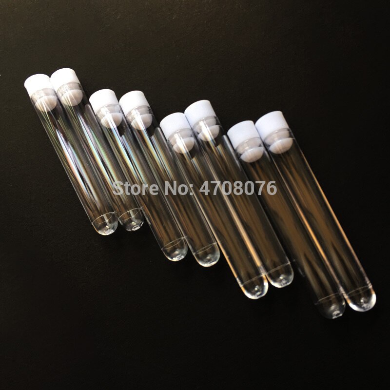 50 Pcs/lot 12x75mm Clear PS Plastic Test Tubes With White Caps Stoppers Test Tubes clear lab tube round bottom plain end