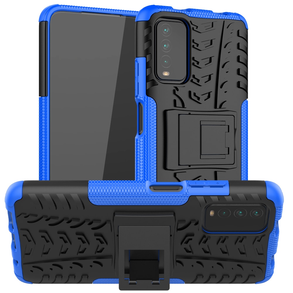 For Xiaomi Poco M3 Case Anti-knock Bumper Heavy Duty Armor Stand Hard Back Cover Poco M3 Silicone Phone Case For Xiaomi Poco M3: Blue