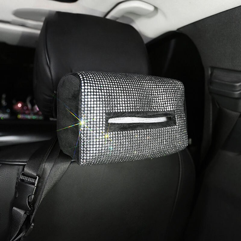 Beautiful Rhinestone Tissue Box Luxury Diamond Car Tissue Paper Box Cover Napkin Holder Car Accessories for Girls Women: White