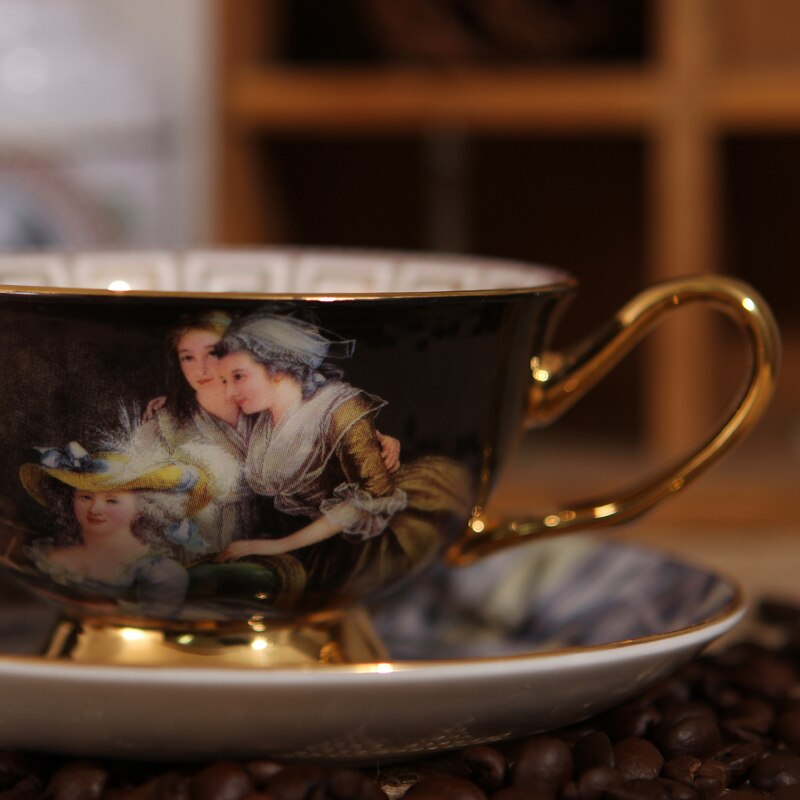 Figura Retro de la Corte Europea pintura al óleo hueso taza de café de China y platillos británico tazas de té Espresso de la tarde vasos de