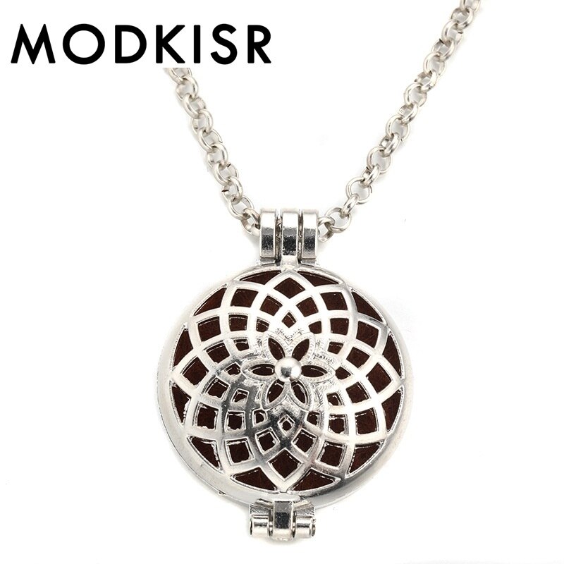MODKISR Commercio All'ingrosso di Alta Qualità 30 millimetri Fiore Del Sole Elegante Squisito Diverse Olio Essenziale di Diffusione Della Collana Aroma Del Pendente Del Locket: Argento placcato