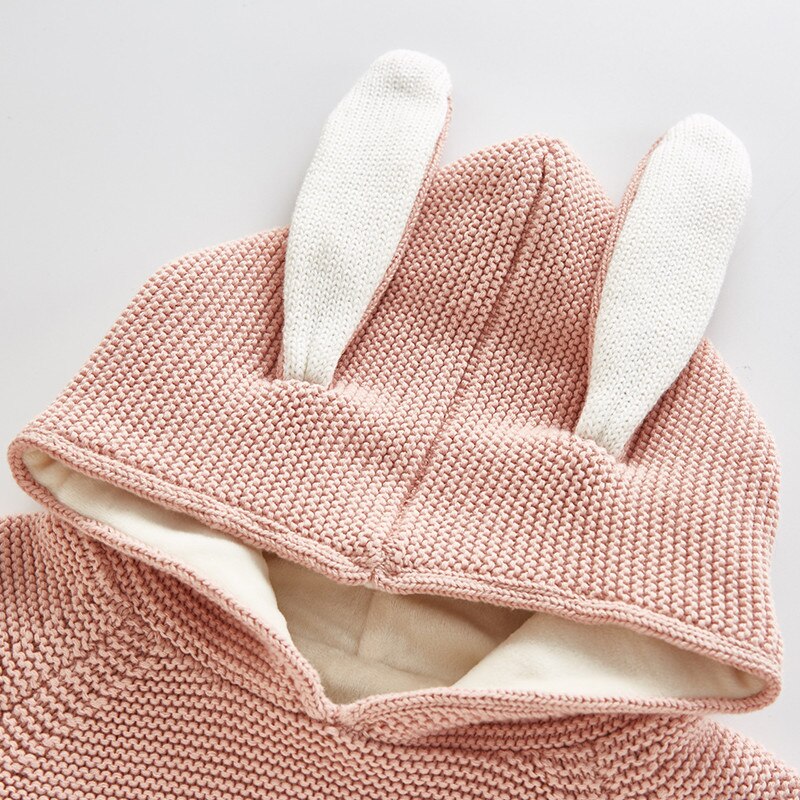 Vinter tjock bebis flickor jacka barn pojkar kappor kaninöron hoodie stickat flickkläder spädbarnskläder barnkläder