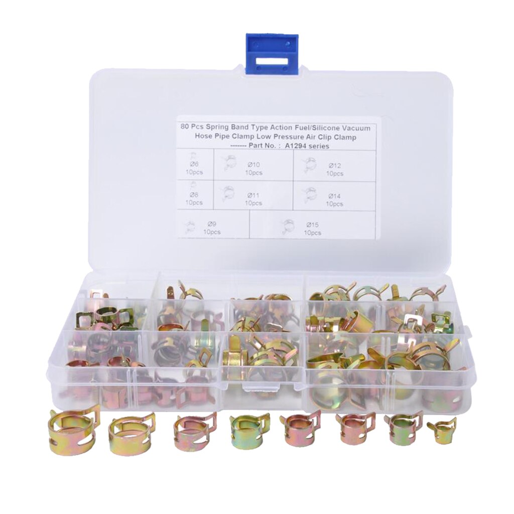 80Pcs Lente Clips Brandstofslang Lijn Clips Waterleiding Luchtslang Siliconen Vacuüm Slang Klem Fasteners 6-15mm