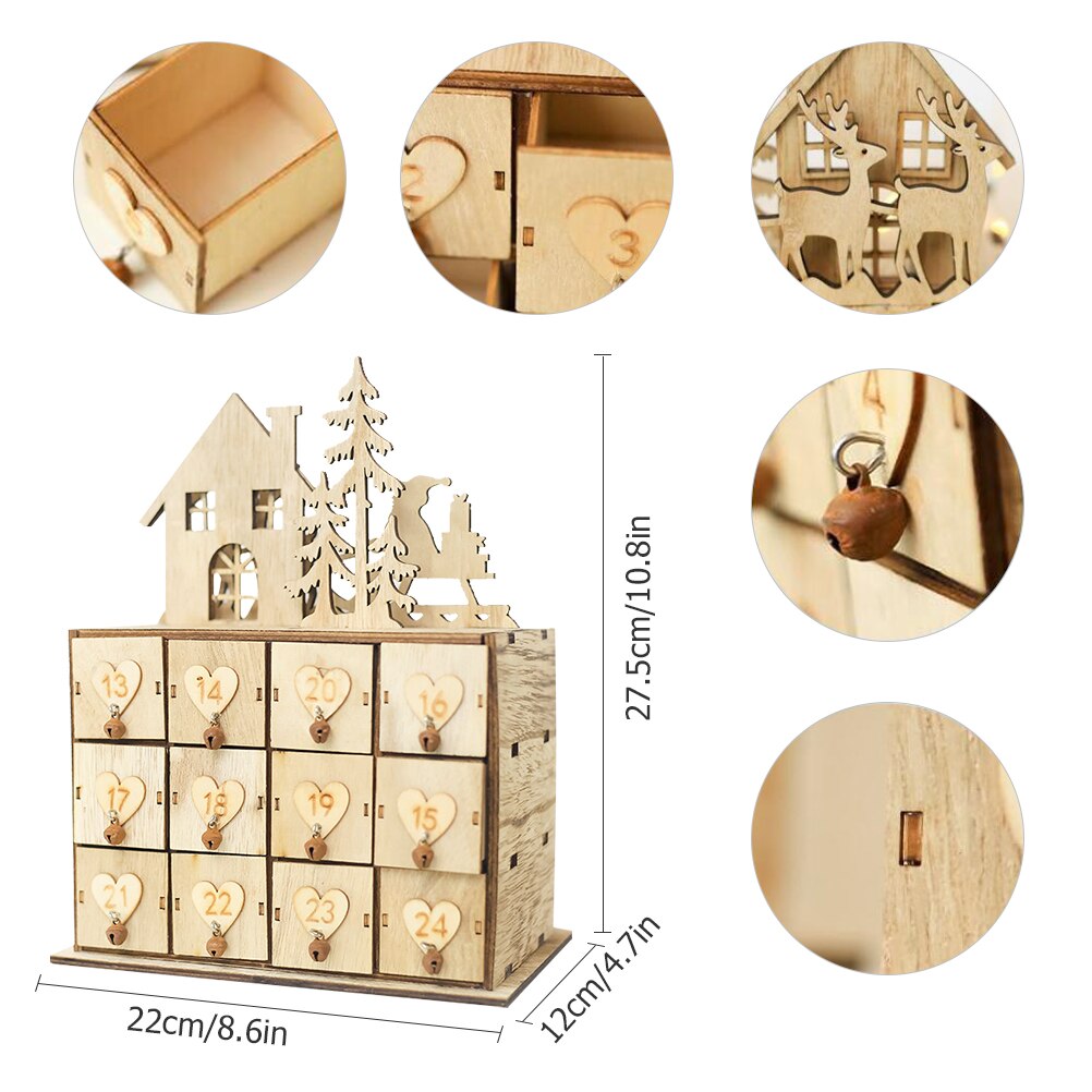Christmas Wooden Countdown Advent Calendar Christmas Countdown Tags Storage Box Christmas Decoration For Home