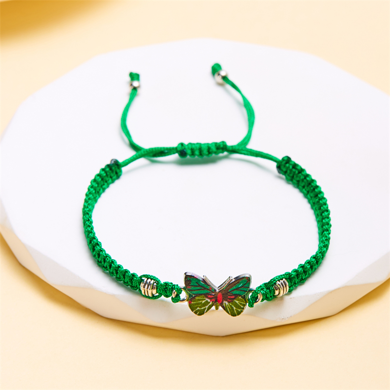 Pulsera de cuerda trenzada hecha a mano para mujer, pulseras con colgante de animales y mariposas coloridas, de joyería para: Color marrón amarillo