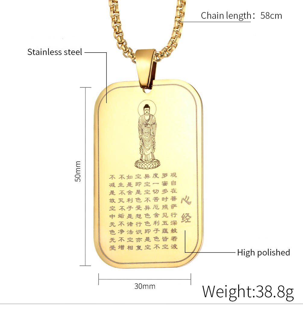 Buddhism Titan Buddha Necklace Rectangle Pendant for Men Woman Stainless Steel Chain Religious Faith Power Bodyguard Jewelry