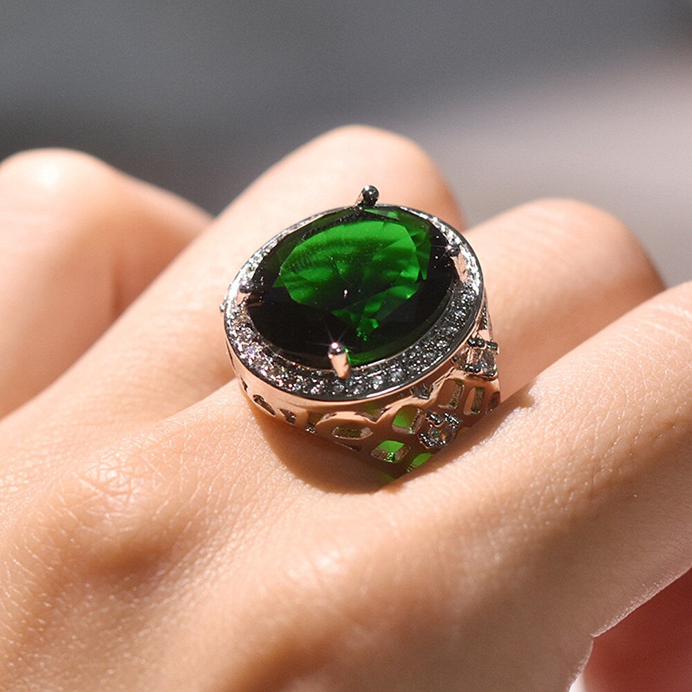 Acquamarina smeraldo pietre preziose blu verde di cristallo di zircon anelli di diamanti per le donne dell'annata dei monili di lusso bijoux bague argento colore: 10 / green stone