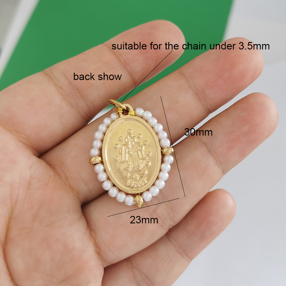 QMHJE-collar con colgante de la Virgen María para mujer, gargantilla, cadena de cuentas, Color dorado y plateado, joyería colorida de arcoíris de acero inoxidable