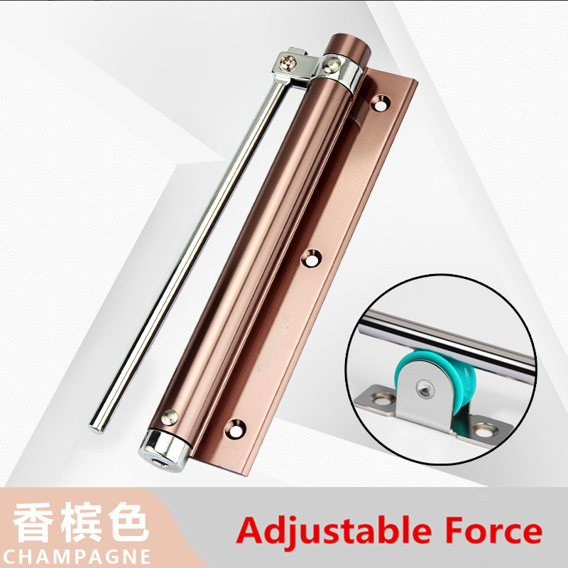 Aluminum Alloy Upgrade Pulley Mute Door Closer Adjustable Force Automatic Door Closing Device Smooth Silent use for Types Doors: Champagne Gold