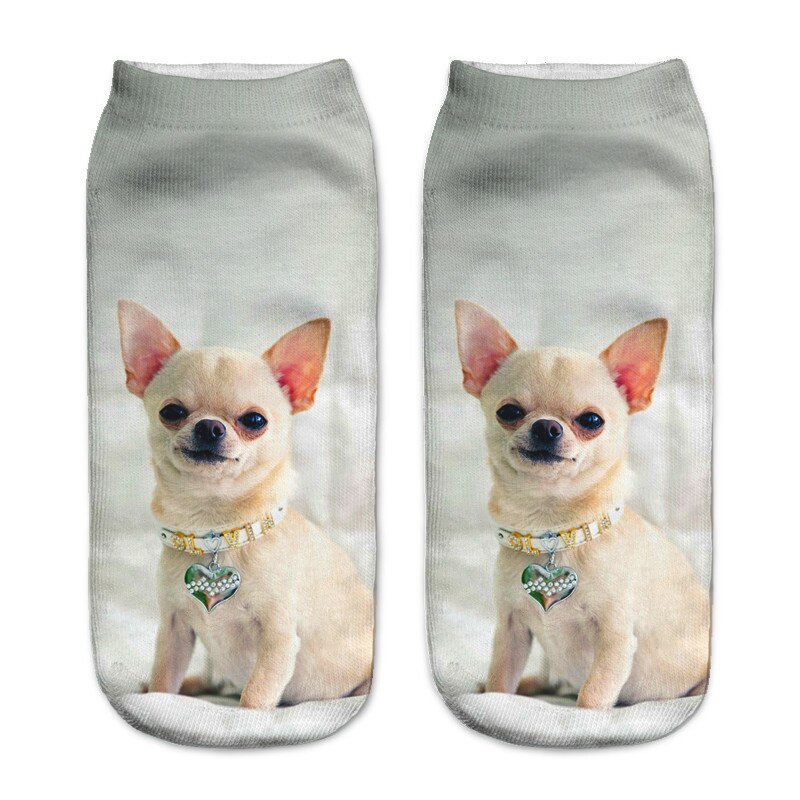 SLMVIAN 3D Printed Chihuahua Dog Puppy Women Socks Cute Low Cut Ankle Sock Multiple Colors Style CN005