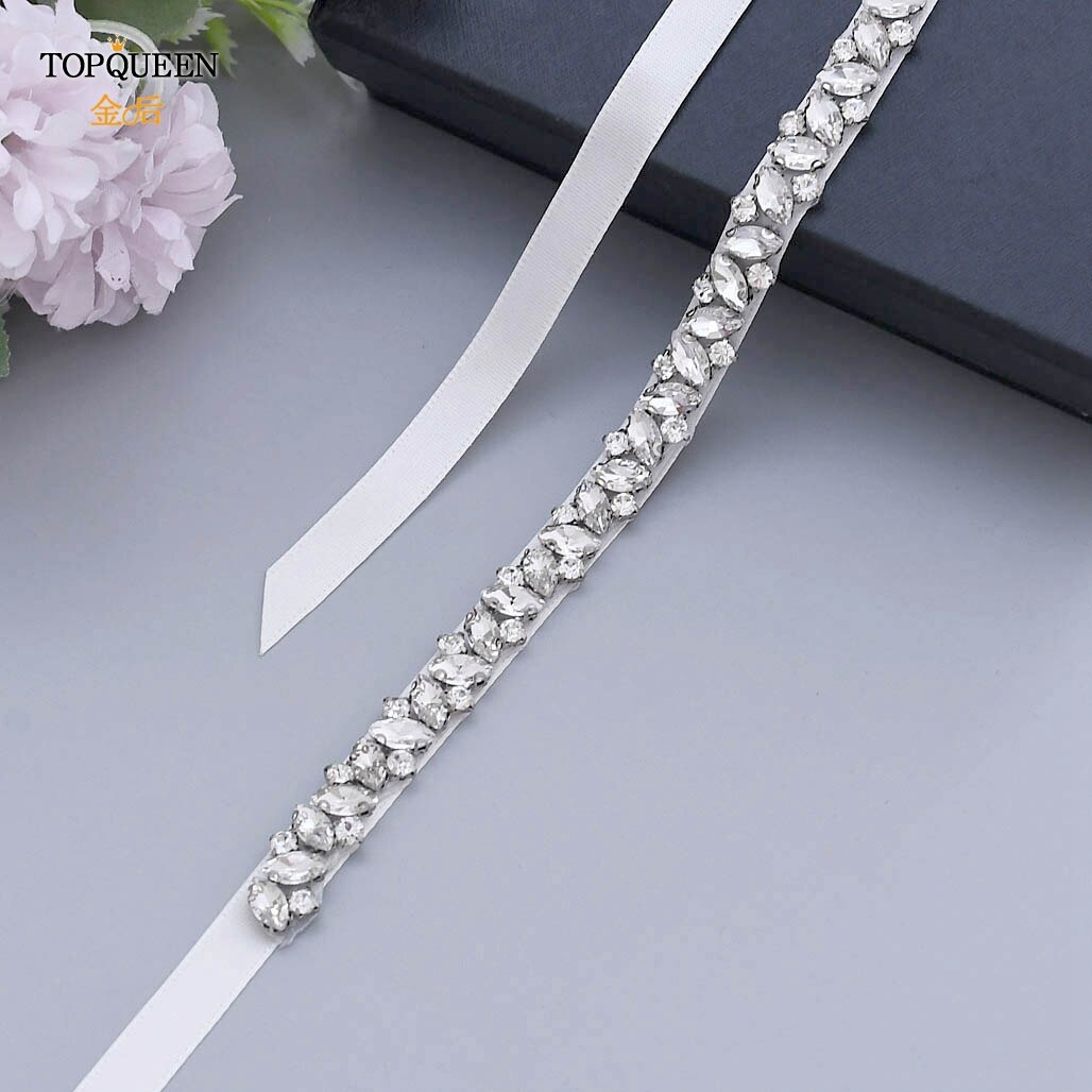 Topqueen S404 Zilveren Steentjes Riem Bruids Trouwjurk Accessoires Vrouwen Diamonds Party Gown Avond Sash Kleding Applicaties
