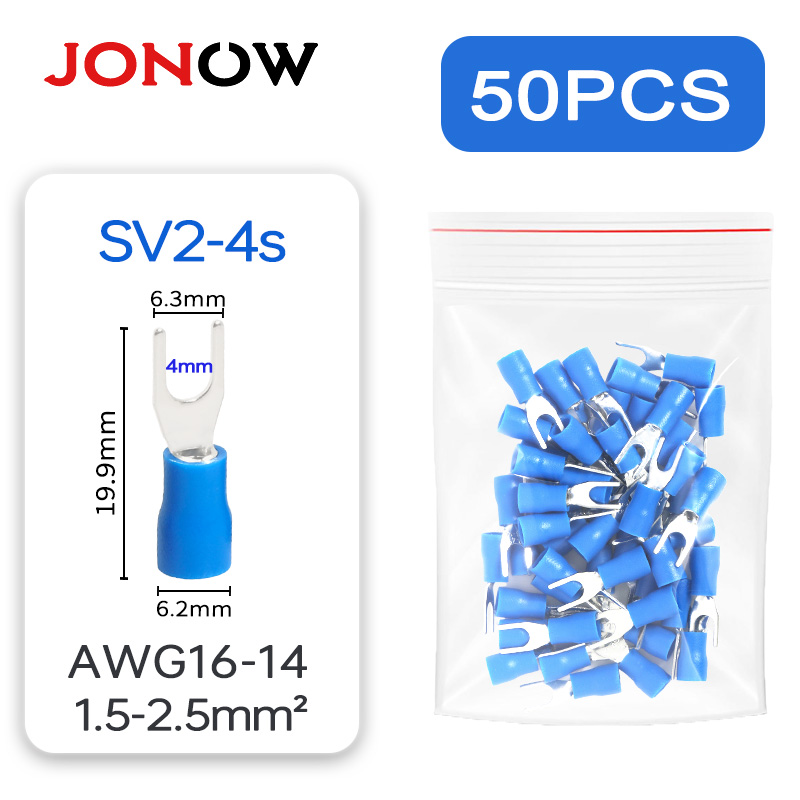 50PCS Fork Crimp Terminal Electrical Wire Connectors Spade Lugs Quick Splice Cables Insulation Shoe Plugs For Connection Screw: Cyan