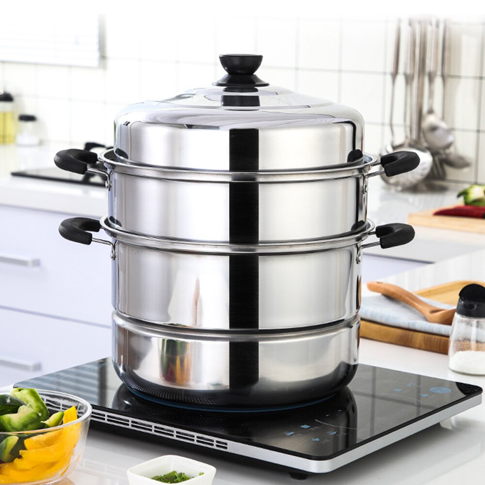 Steamer Cookware SUS560-3 Thick Stainless Steel Steam Pot Three-layer Stainless Steel with 2 Perforated Steel Insert Pot