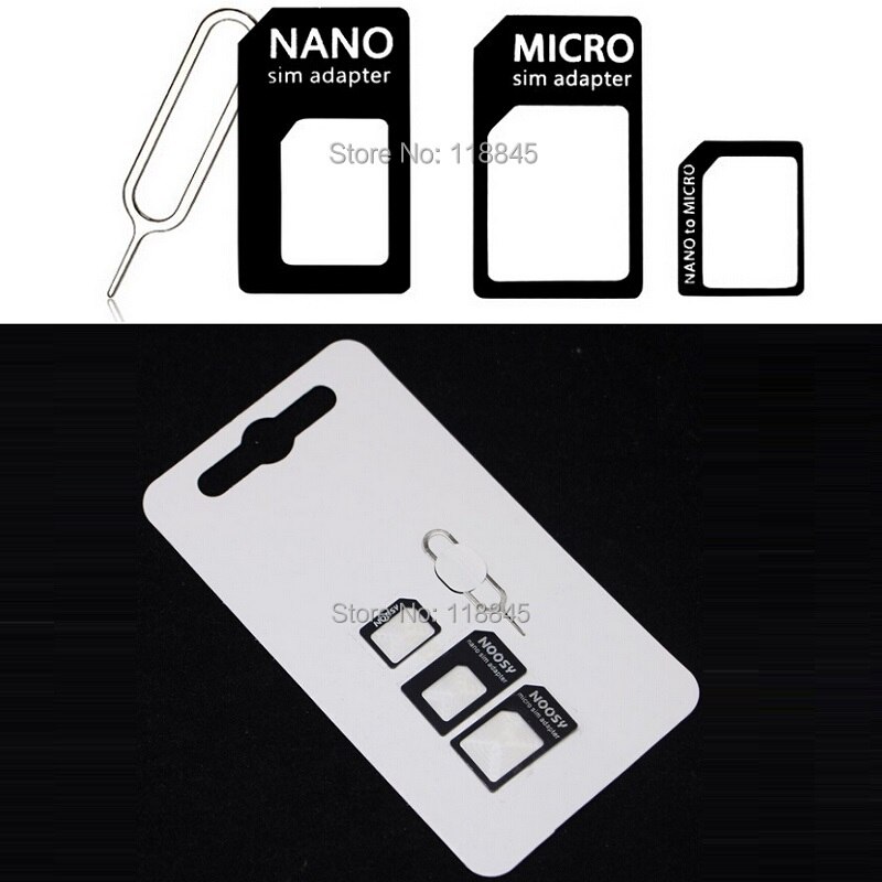 VSKEY 100 pcs 4 in 1 Sim Card Adapter + Micro Sim kaarten adapter + Standaard Sim-kaart Adapter Met eject pin Voor Iphone samsung