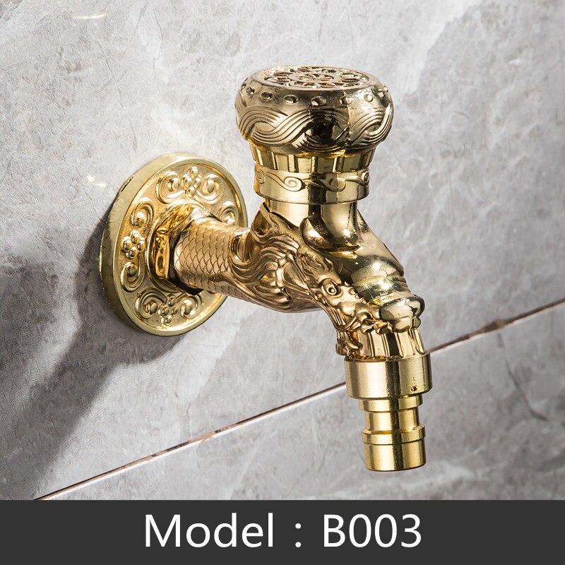 Carved Wall Mount Garden Faucet Lengthen Brass Decorative Outdoor Bibcock Tap Watering Fitting Faucet Adapter: B003-Zinc alloy