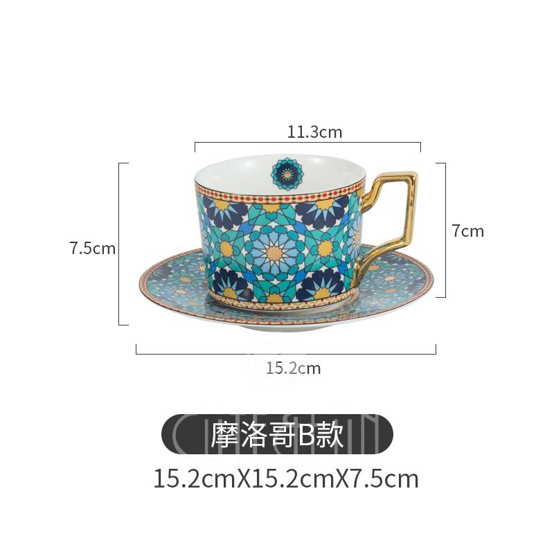 Marokkaanse Stijl Luxe Koffie Kop En Schotel Set Voldaan Gouden Handvat For A Speciale Koffie Cappuccino Keramische Afternoon Tea: B