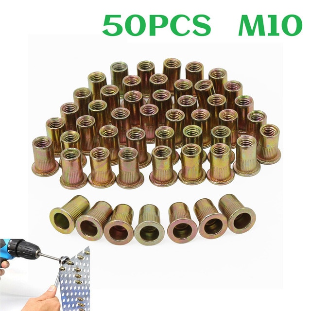 50Pcs M6 M8 M10 Nutserts Rivet Nuts Flange Blind Rivnuts Zinc Plated Steel Nut Nutsert Rivet Nuts: M10 50pcs