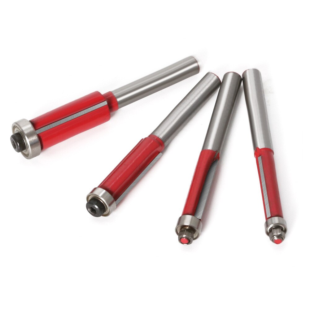 4 stk 1/4 tommers skaft rett flush trim trefres med topplager 6mm 6.35mm 8mm skaft tappkutterverktøy for trebearbeiding