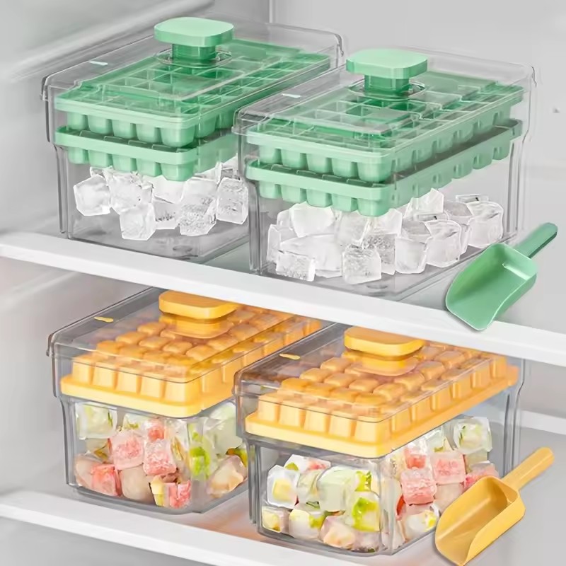 Ice Trays for Freezer with Lid & Bin, Ice Cube Tray Making 68 pcs Ice Cubes, Easy Press to Release Ice