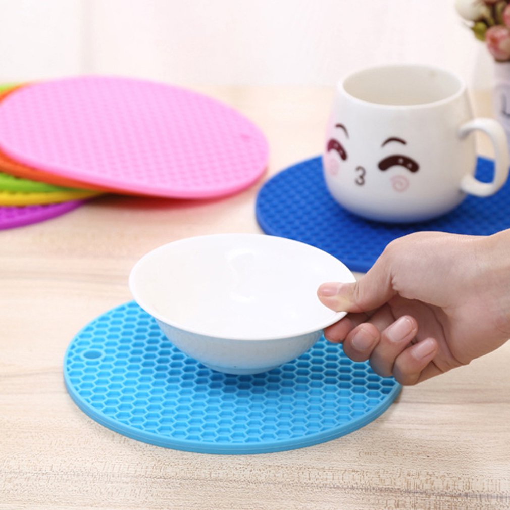 Multi-use Round Silicone Non-slip Heat Resistant Mat Hang Tableware Coaster Cushion Placemat Pot Holder