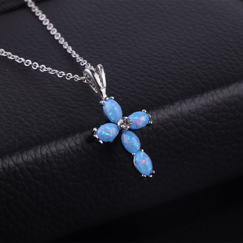 Classic Female Blue Cross Necklaces Trendy Zinc Alloy Necklaces & Pendants Wedding Banquet For Women Jewelry