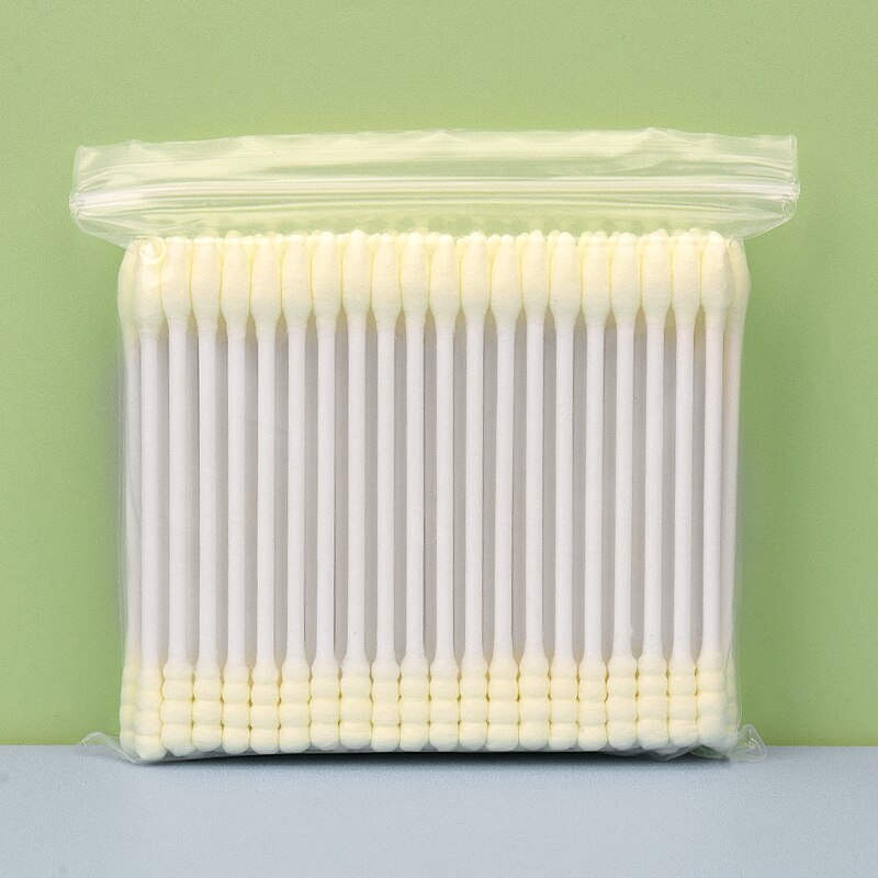 100pcs Cosmetic Cotton Swab Candy Color Cotton Swabs Ear Stick Double Head Women Makeup Cotton Buds Ears Clean Care Tools: yellow