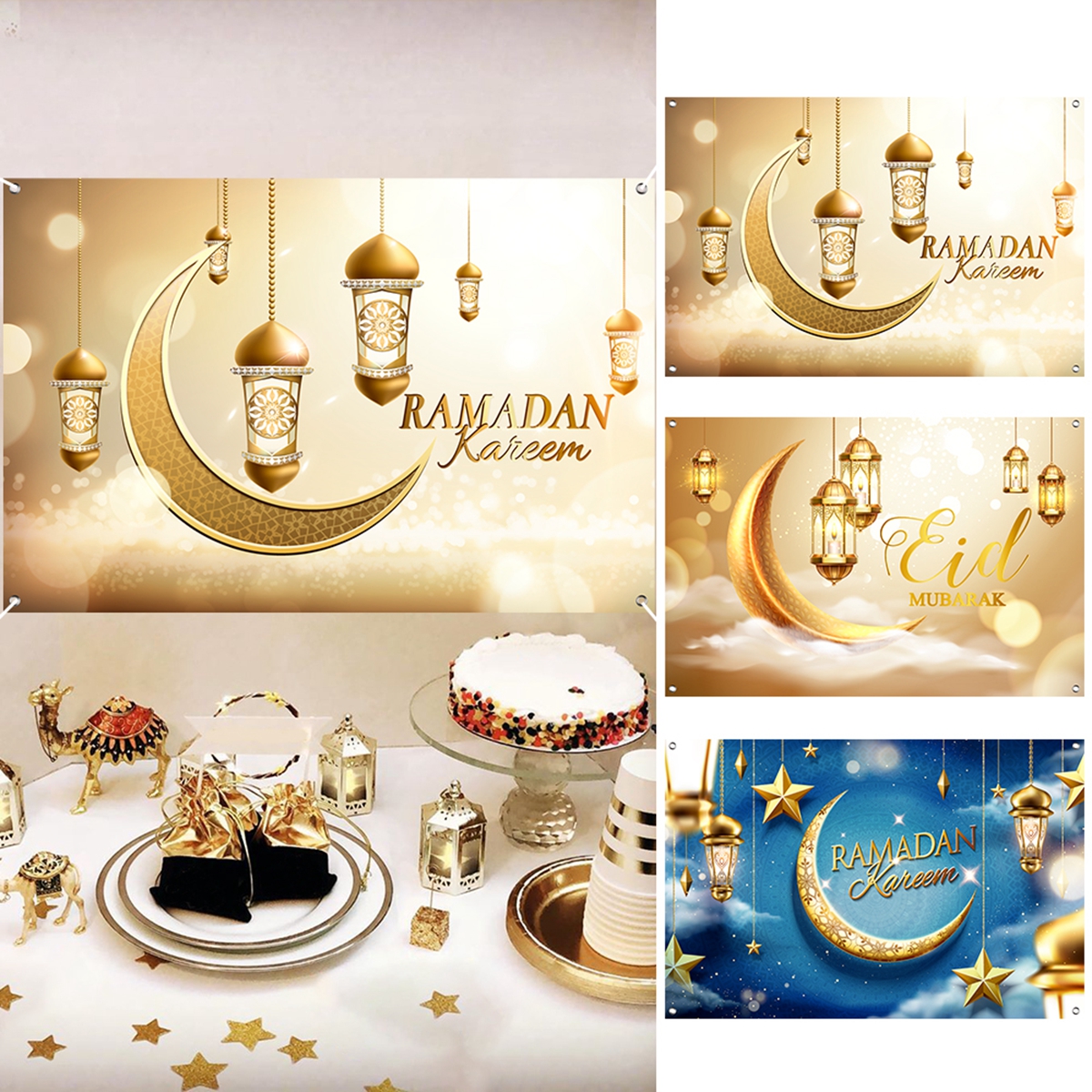 Eid Mubarak Backdrops Banner Flag Ramadan Decorations for Home Eid Al Adha Ramadan Kareem Islamic Muslim Party Decor Eid Mubarak