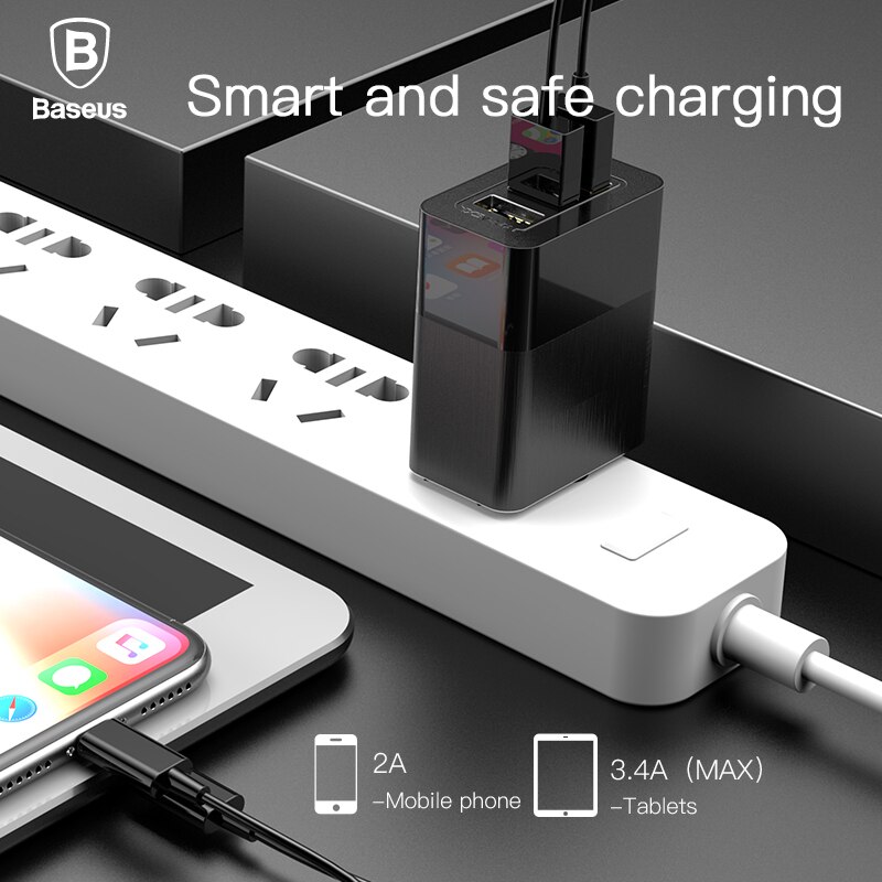 Baseus 3 Port Usb Charger 3 In 1 Triple Eu Ons Uk Plug 2.4A Travel Wall Charger Adapter Mobiele Telefoon oplader Voor Iphone X Samsung