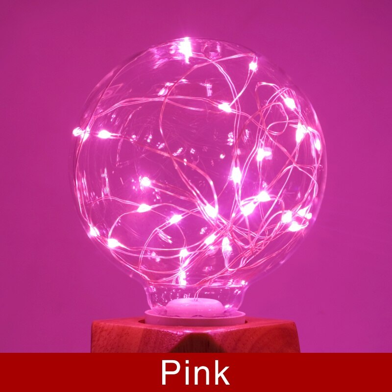 E27 220V LED Copper Wire Bulb LED Plastic Copper Wire Bulb RGB Fairy Lights Wedding Party Home Decoration Night Light: pink
