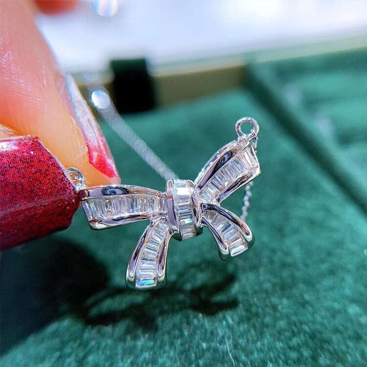Neue Bogen Knoten Silber Farbe Ohrring Halskette Ring einstellen Bling Zirkon Stein Braut Schmuck Damen Partei Schmuck setzt: Halskette