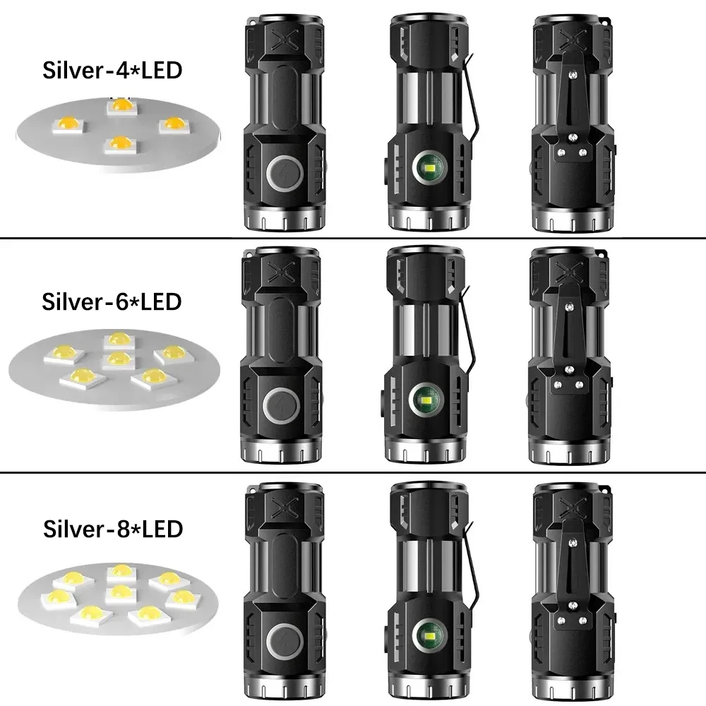 Hochwertige 4/6/8*P35 LED-Taschenlampe, superhell, Mini-Taschenlampe, USB wiederaufladbar, mit Schwanzmagnet, Notfall-Erkundungslampe für Höhle Außenbereich