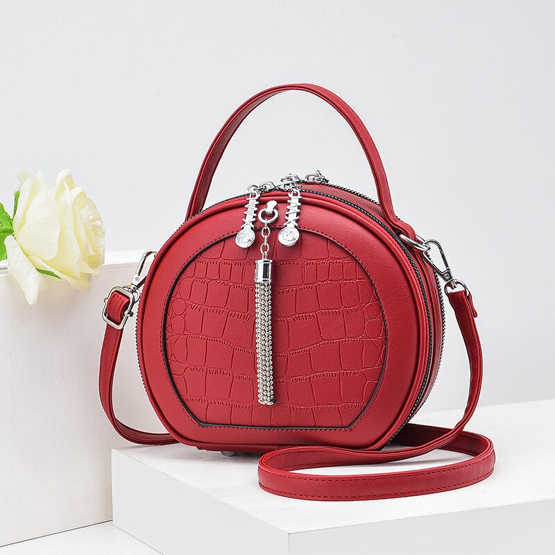 Bolso redondo pequeño para mujer, bandolera de hombro sencilla, combina con todo, informal, novedad de otoño, ,: B  Wine red