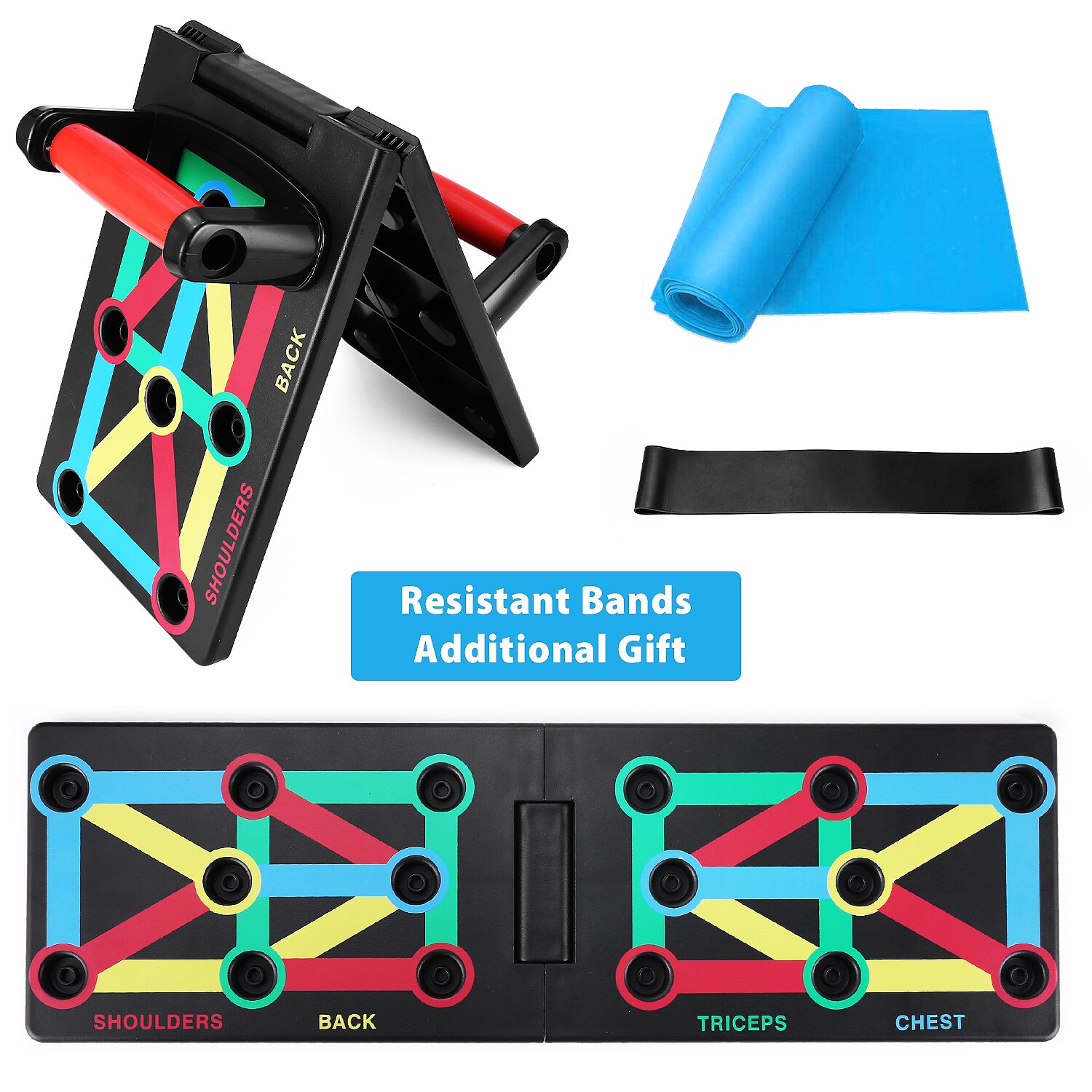 TOMSHOO Fodable Push Up Board 12 in 1Push-Up Board with Handle, Practice Shoulder Chest Triceps Trapezius Muscle for Home: Default Title