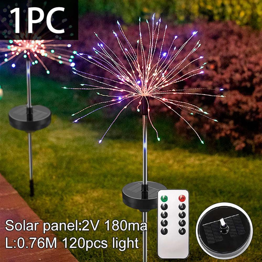 FENGRISE 150 LED Solar Garden Fireworks Light With Remote Control Christmas Outdoor Garden Path Lamp Outdoor Spot Decoration