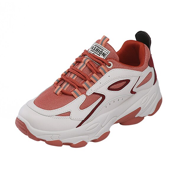JSI Women Chunky Flat Platform Sneakers Round Toe Lace-Up Mixed Colors Air Mesh Casual Shoes Narrow Band Breathable Sneakers JY2: PINK / 9