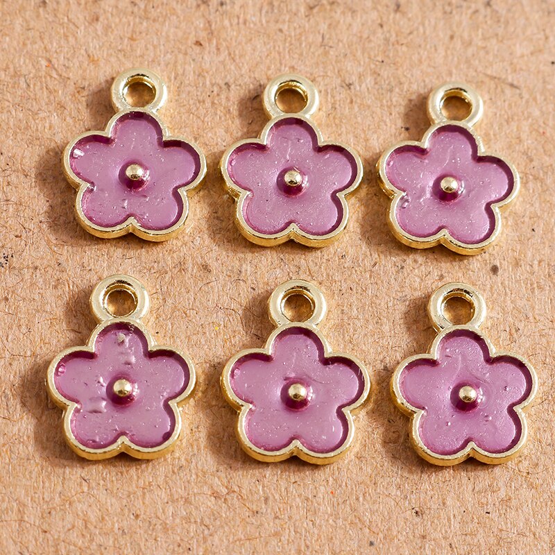 10Pcs 9*12Mm Lichtmetalen Enamel Leuke Bloem Bedels Voor Sieraden Maken Diy Handgemaakte Vrouwen Oorbellen Hangers kettingen Accessoires: Purple Color