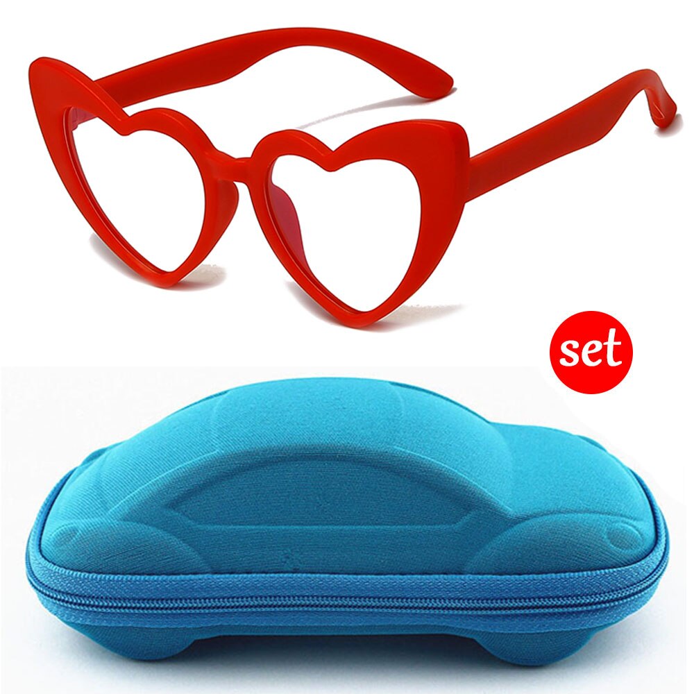 Longkeeper Hartvormige Anti-Blauw Licht Bril Kids Jongen Meisje TR90 Flexibele Frame Optische Brillen Kinderen Clear Lens Eyewear: red-bluecase