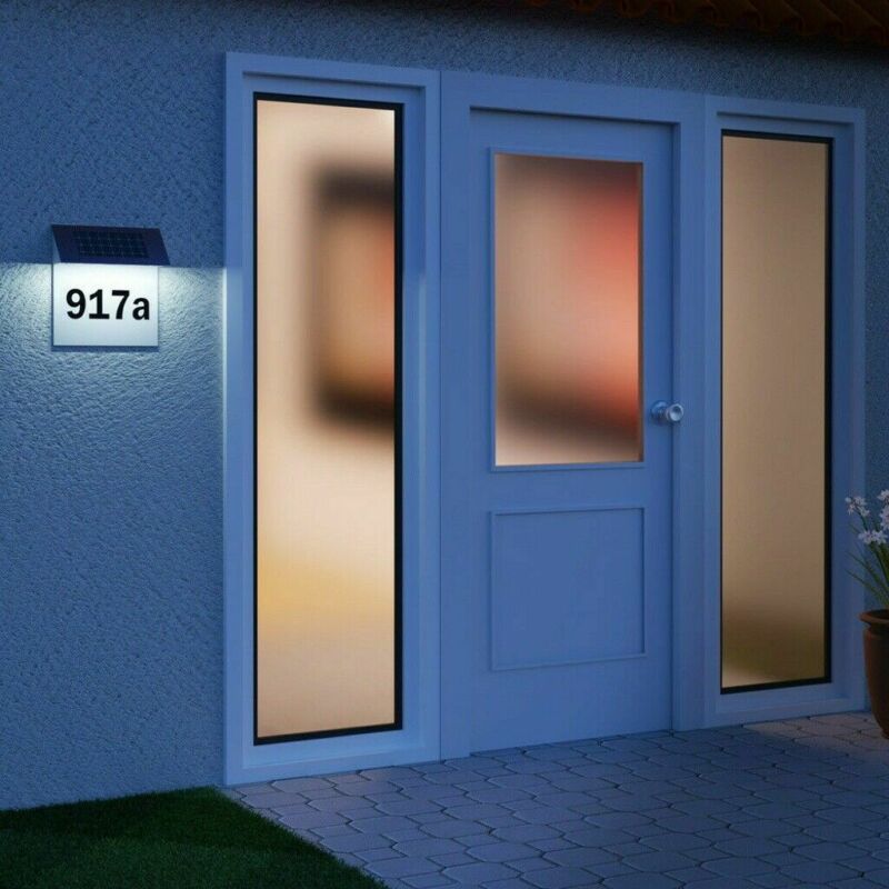 4 LED Solar Power Light Sign House Street Door Address Plaque Number Plate Lamp