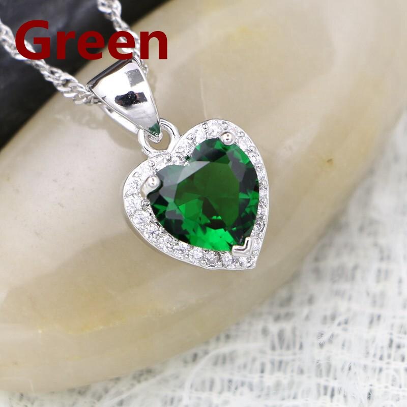 Hjerte vedhæng halskæde grøn cubic zirconia 925 sølv smykker til kvinder: Grøn