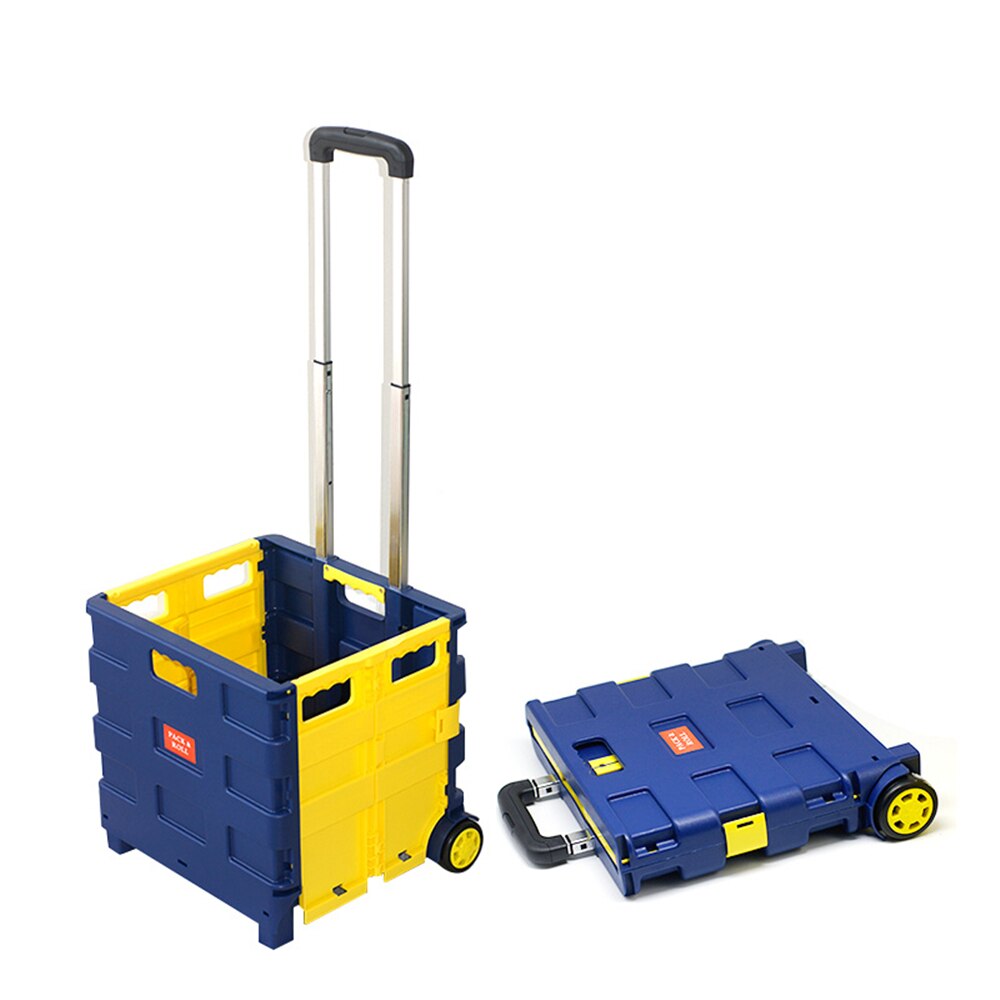 B-LIFE Foldable Utility Cart Folding Portable Rolling Crate Handcart with Durable Heavy Duty Plastic Telescoping Handle 2 Wheels: Blue