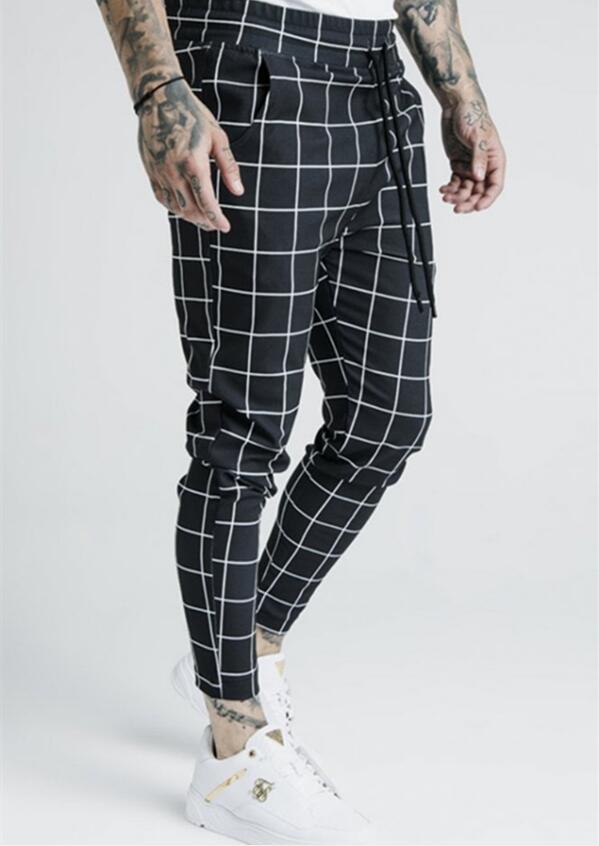 Herr polyester rutig flocktryck avslappnad tunna sik siden sweatpants street hip-hop slimmade byxor