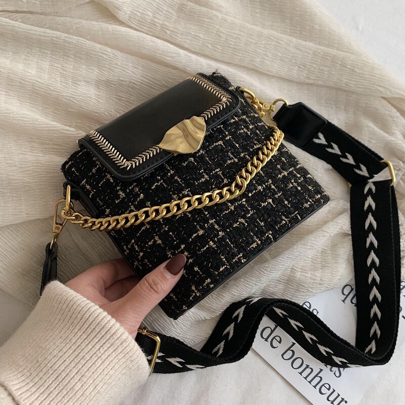 191227 Ivog Alledaagse Vrouwelijke Kleine Schoudertas Crossbody Handtas Zwart Bont Ketting Geometrische Emmer Tassen Voor Vrouwen