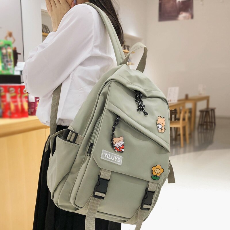 DIFA Solid color Women Backpack Waterproof nylon Backpacks Female Travel Bag Schoolbag for teenage girls Insert buckle Mochilas