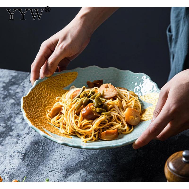 Hand-Painted Ceramic Plate Japanese Stone Pattern Polygonal Plate Cerative Plae For Household Or Restaurant Dinner Serving