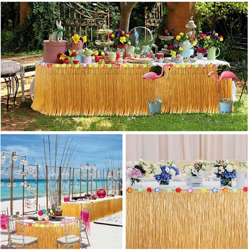 Falda de mesa de paja hawaiana, decoración de de flecos de rafia para ceremonia de graduación o de disfraces