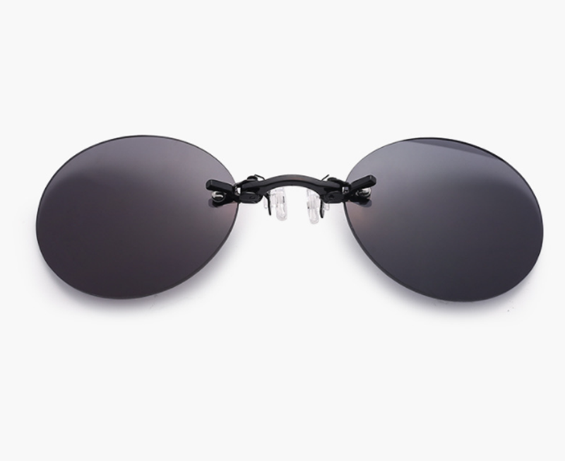 Clip On Nose Sunglasses Men Vintage Mini Round Sun Glasses Hacker Empire Rimless Sunglasses Men Driver Goggles: Black